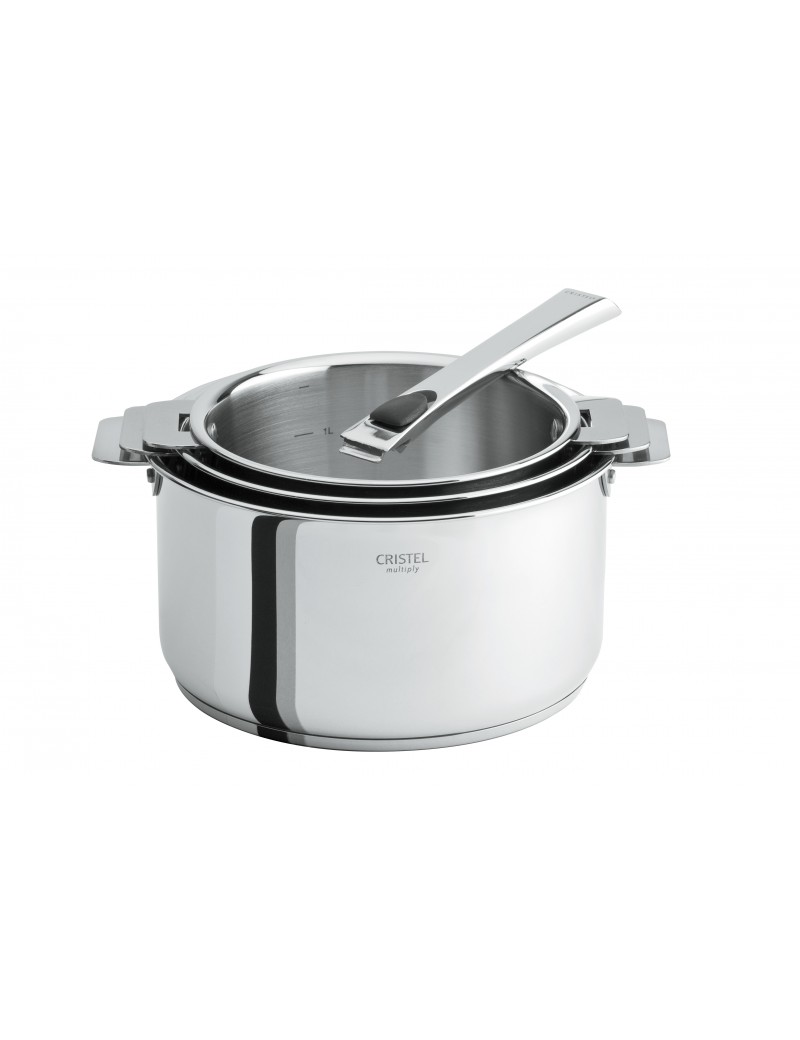 Série 3 casseroles amovibles 16 à 20 cm Casteline + 1 poignée CRISTEL Série 3 casseroles amovibles 16 à 20 cm Casteline + 1 poignée CRISTEL