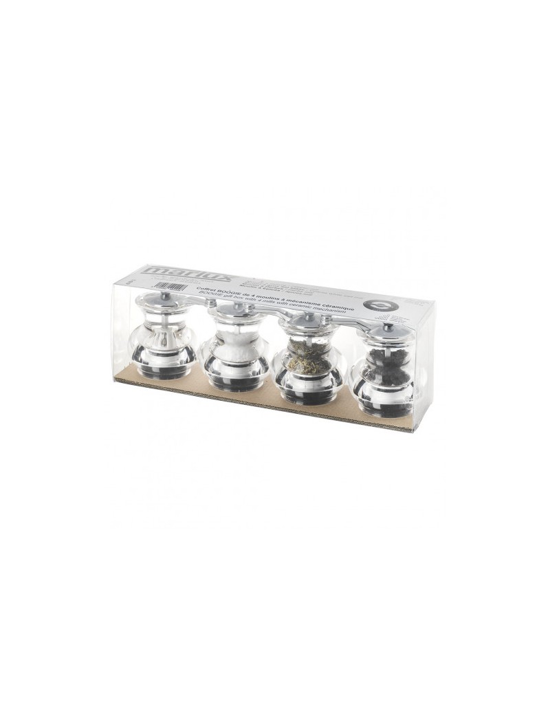 Pack 4 Moulins en céramique Boogie Transparence Marlux DE BUYER INDUSTRIES Pack 4 Moulins en céramique Boogie Transparence Marlux DE BUYER INDUSTRIES