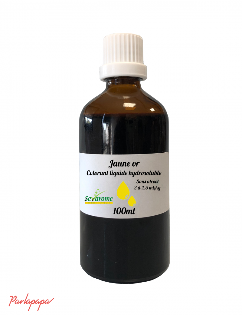 Colorant alimentaire jaune or liquide hydrosoluble professionnel 5204 -  Couleur Or - Contenance 1 L - Pâtisserie - Parlapapa
