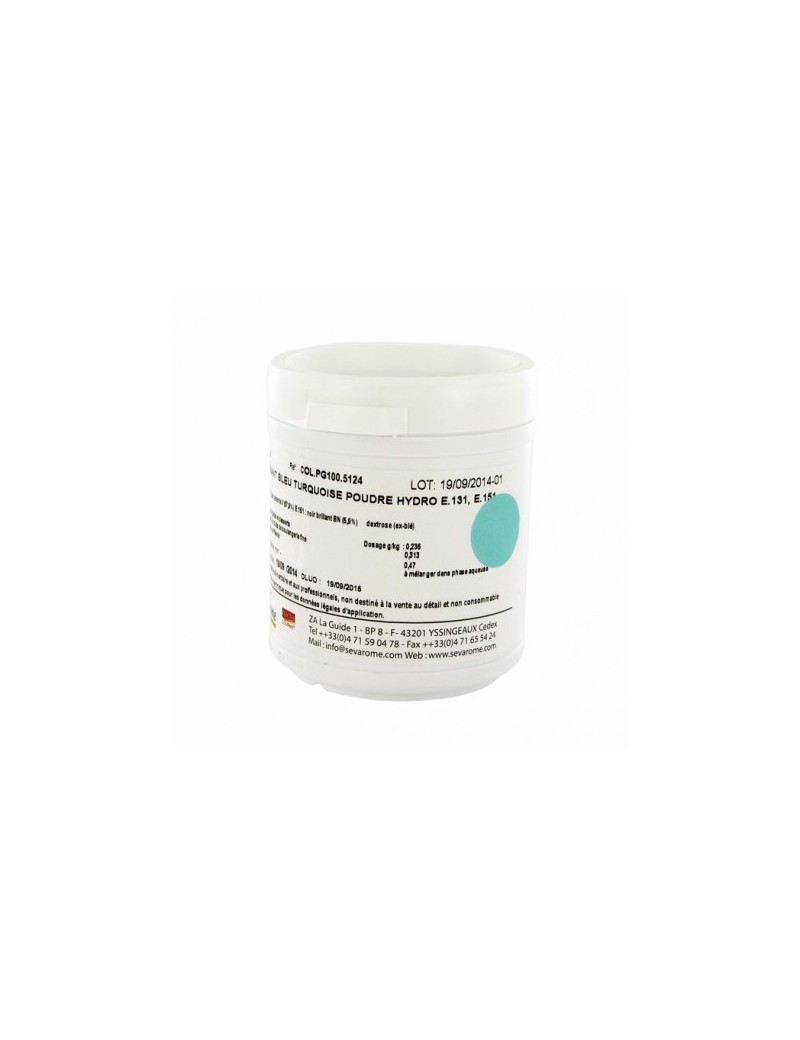 Colorant bleu turquoise poudre hydrosoluble professionnel SEVAROME