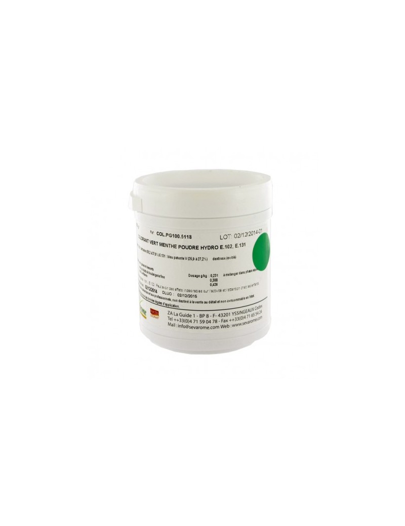 Colorant vert menthe poudre hydrosoluble professionnel SEVAROME