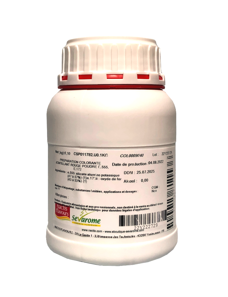 Colorant alimentaire scintillant rouge poudre liposoluble professionnel SEVAROME