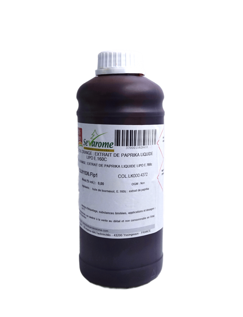Colorant orange extrait paprika E160c liquide liposoluble professionnel 4372 SEVAROME Colorant orange extrait paprika E160c liquide liposoluble professionnel 4372 SEVAROME