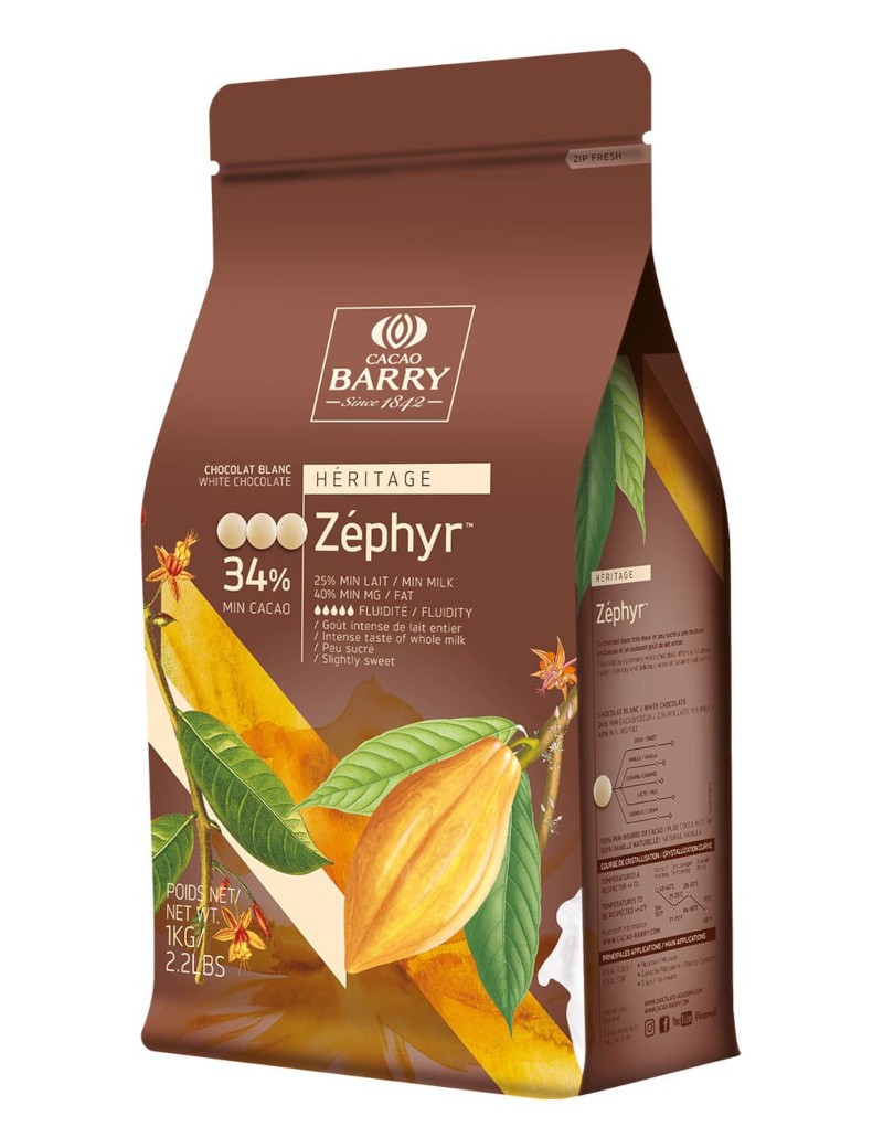 Chocolat blanc de couverture Zephyr 34% - Poids 1 kg - Pâtisserie