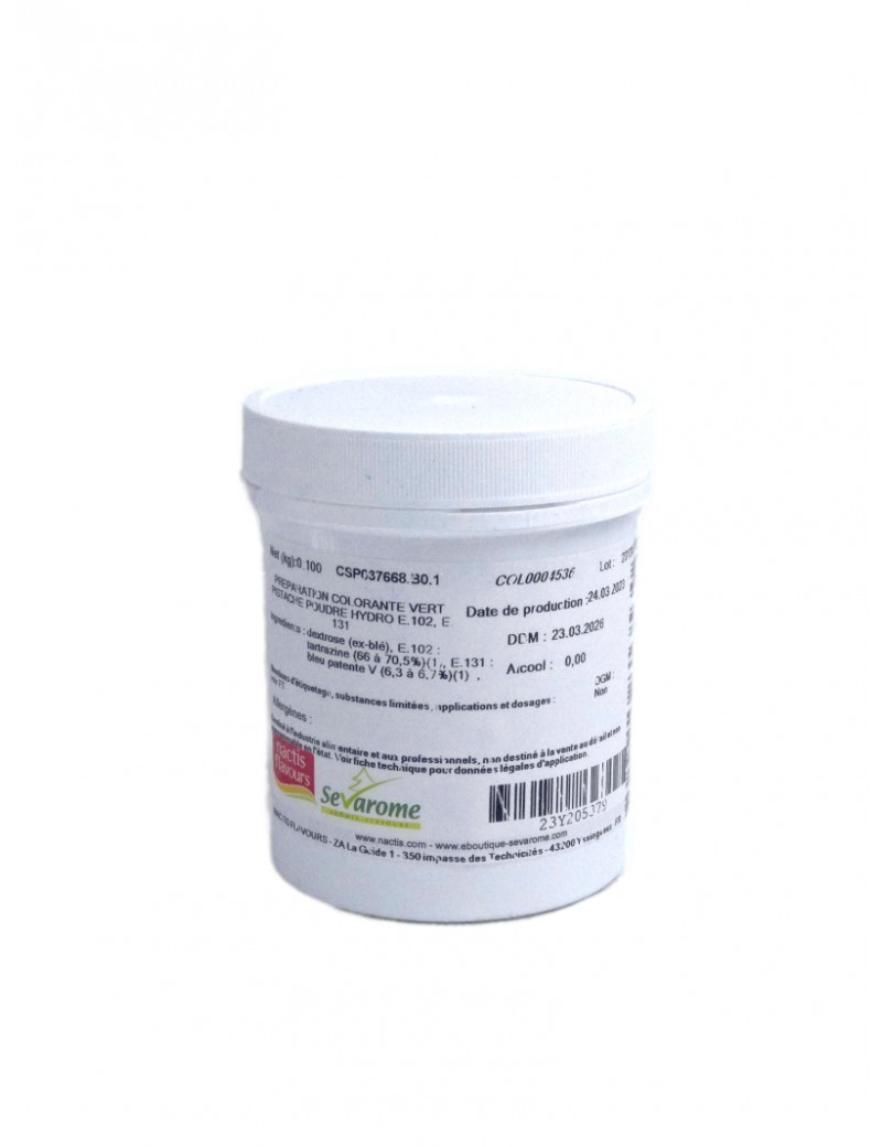 Colorant alimentaire vert pistache poudre hydrosoluble professionnel 4536 -  Poids : 25 g, Couleur : Vert pistache