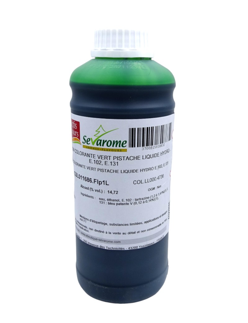 Colorant alimentaire vert pistache liquide hydrosoluble professionnel 4736 SEVAROME