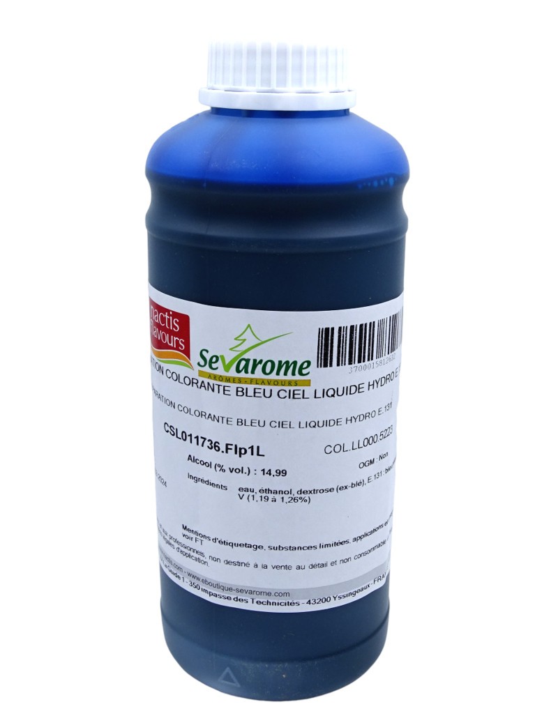 Colorant alimentaire bleu ciel liquide hydrosoluble professionnel 5223 SEVAROME