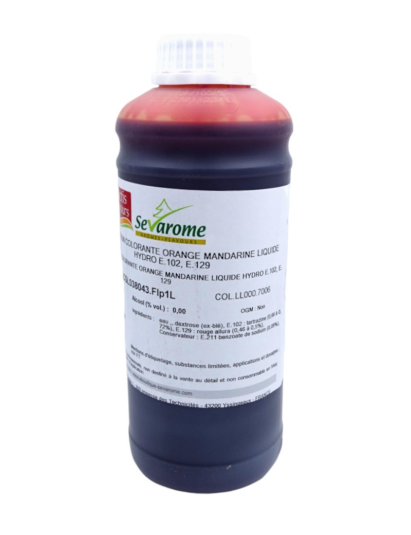 Colorant alimentaire orange mandarine liquide hydrosoluble professionnel sans alcool 7006 SEVAROME Colorant alimentaire orange mandarine liquide hydrosoluble professionnel sans alcool 7006 SEVAROME