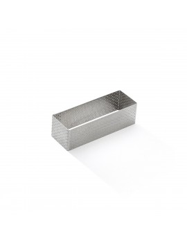 Cercle à tarte rectangle perforé Valrhona à bord droit inox 12x4cm H 3,5 cm