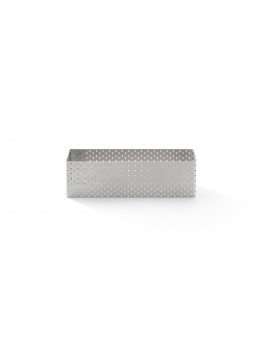 Cercle à tarte rectangle perforé Valrhona à bord droit inox 12x4cm H 3,5 cm