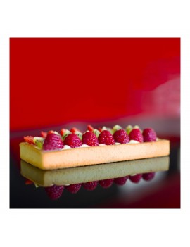 Cercle à tarte rectangle perforé Valrhona à bord droit inox 12x4cm H 3,5 cm