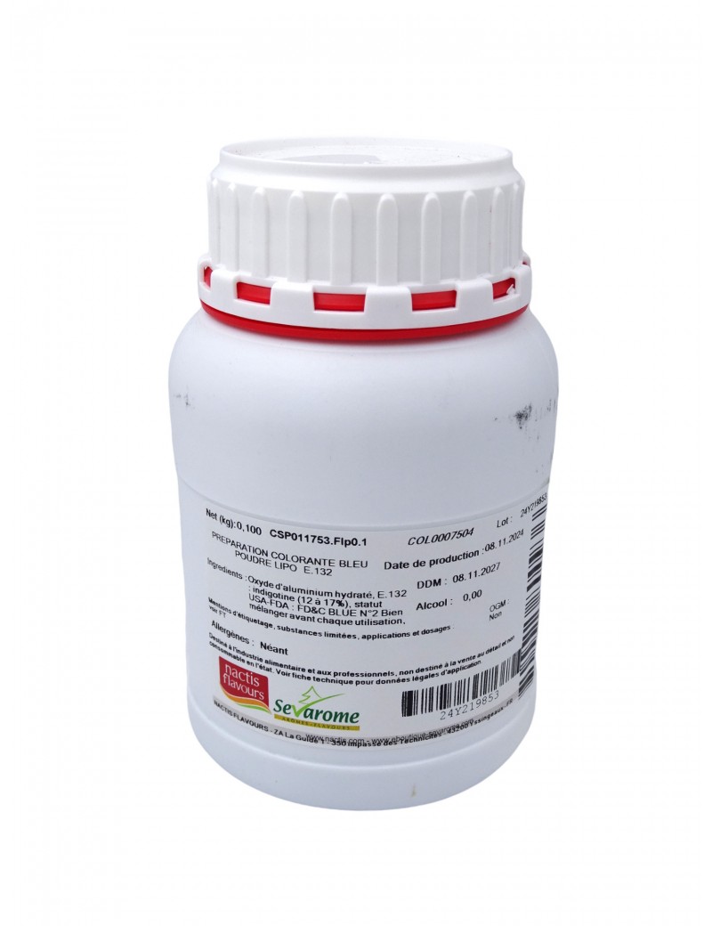 Colorant alimentaire bleu laque E132 poudre liposoluble professionnel 7504 SEVAROME