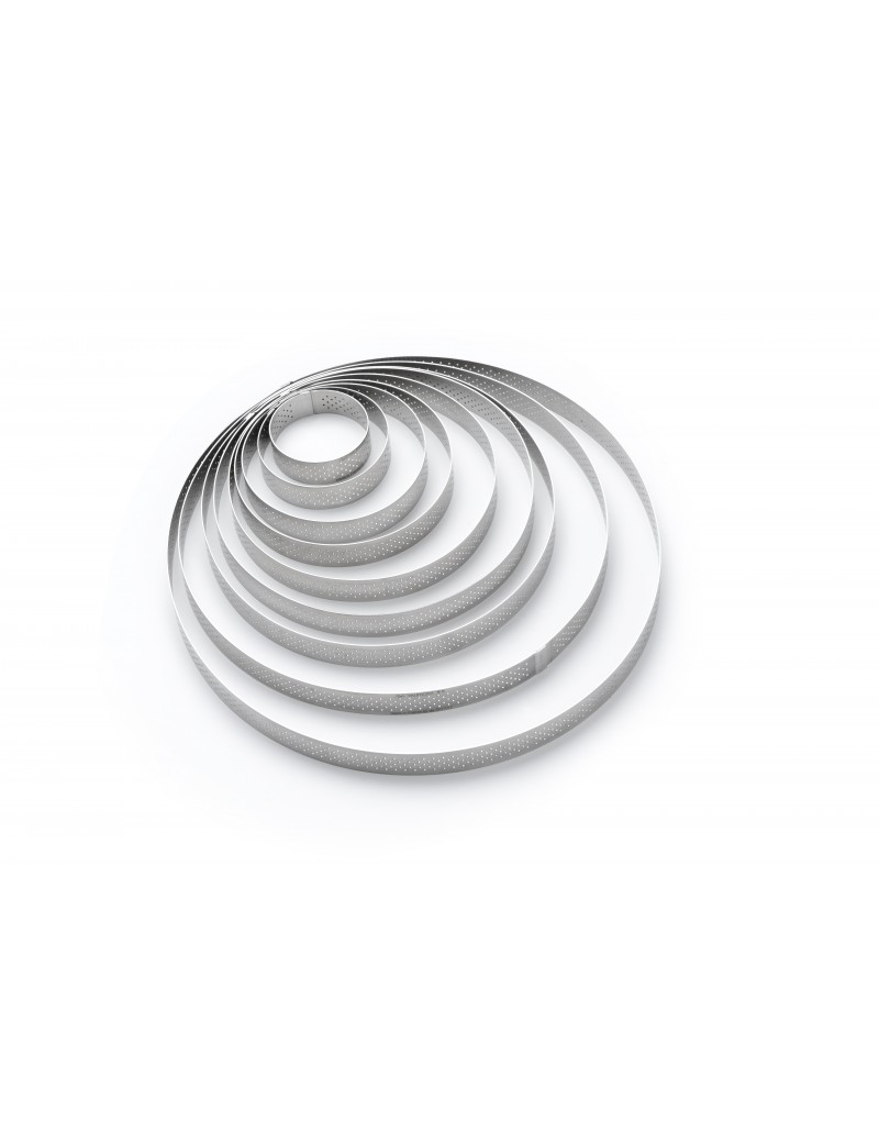 Cercle à tarte perforé bord droit inox diam 7.5cm h2cm - valrhona - de buyer