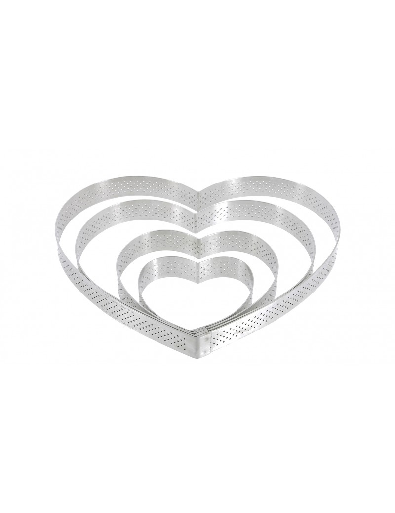 Cercle à tarte perforé Valrhona à bord droit inox H 2 cm - coeur De Buyer