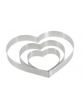 Cercle à tarte perforé Valrhona à bord droit inox H 2 cm - coeur De Buyer