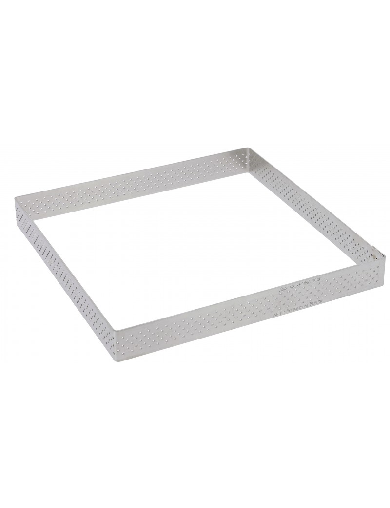 Cercle à tarte perforé VALRHONA à bord droit en inox - Carré de Buyer Cercle à tarte perforé VALRHONA à bord droit en inox - Carré de Buyer